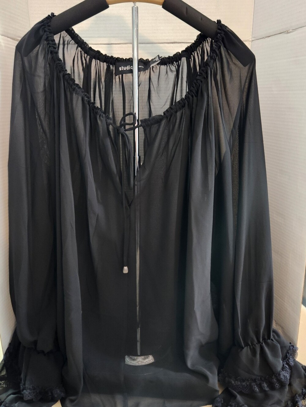 Torrid Studio Romantic Ruffle Sheer Black Blouse